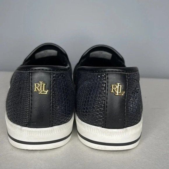 LAUREN RALPH LAUREN Jinny Slip On Sneaker Black White Weave Logo Low Top 5.5 - Picture 3 of 12